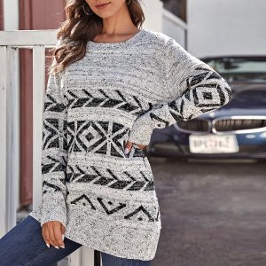 Shein - Geo knit longline sweater
