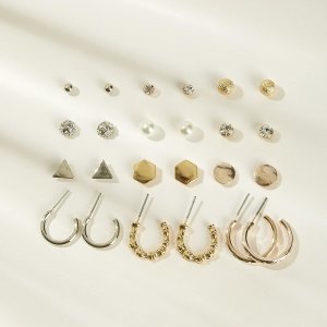 Geometric & Textured Stud Earrings 12pairs
