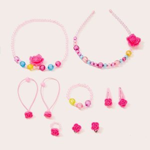 Shein - Girls beaded flower decorated jewelry set 10pcs