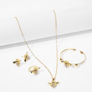 Girls Bee Decor Earrings & Bracelet & Necklace & Ring  5pack