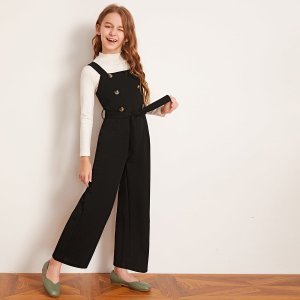 Girls Double Breasted Belted Palazzo Overall Jumpsuit