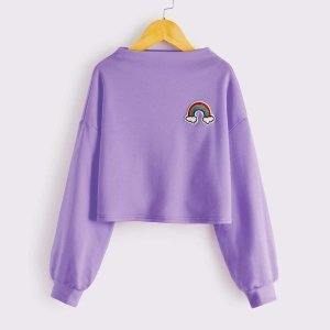 Girls Drop Shoulder Rainbow Patched Pullover