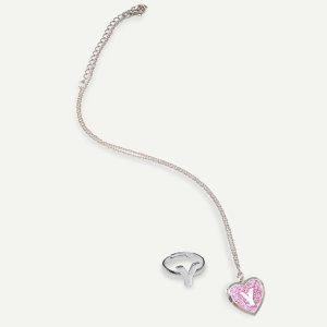 Girls Heart Pendant Necklace & Ring 2pcs