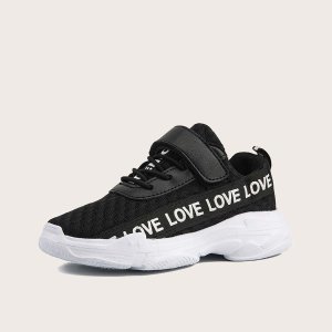 Shein - Girls lace-up front letter graphic sneakers