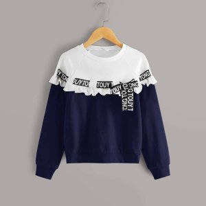 Shein - Girls lettering tape detail two tone sweatshirt