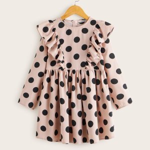 Shein - Girls ruffle detail polka dot smock dress
