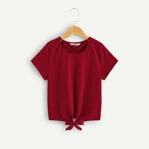 Girls Strappy Neck Knotted Tee