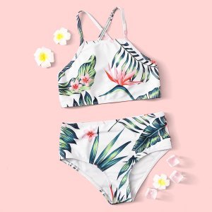 Shein - Girls tropical crisscross bikini swimsuit