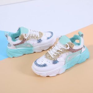 Glitter Decor Colorblock Lace-up Front Sneakers