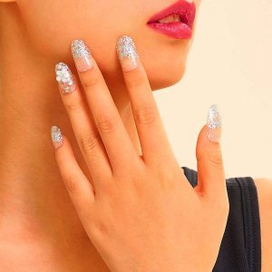 Glitter & Flower Decor Fake Nail 24pcs