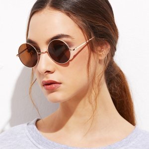Gold Frame Brown Round Lens Sunglasses