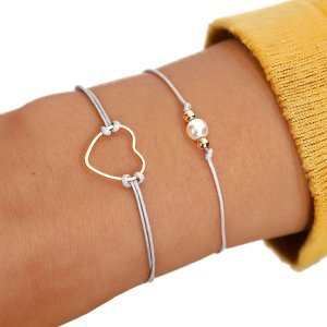 Heart Decor String Bracelet 2pcs