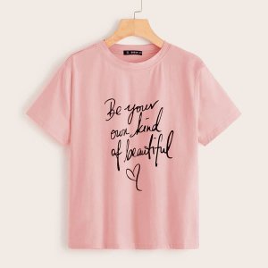 Shein - Heart & slogan print top