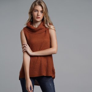 Shein - High neck side split sleeveless knit top