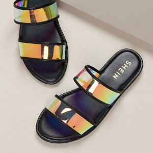 Iridescent Clear Double Bands Slide Sandals