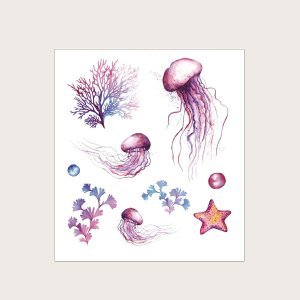 Jellyfish & Starfish Pattern Tattoo Sticker