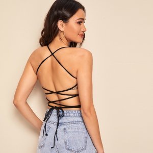 Lace Up Back Halter Top
