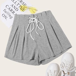 Lace Up Front Plicated Shorts