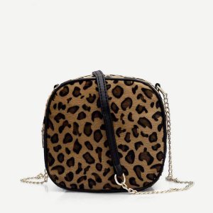 Shein - Leopard print chain crossbody bag