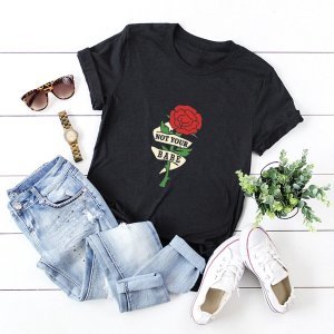 Shein - Letter and flower print tee