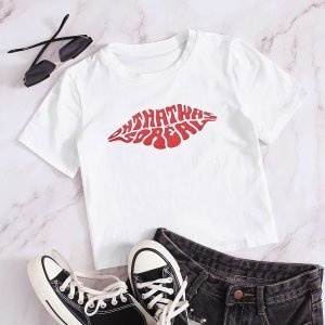 Letter Graphic Short Sleeve Crop Tee