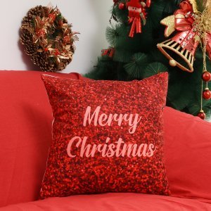 Letter Merry Christmas Print Glitter Cushion Cover