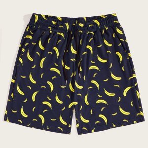 Men Allover Banana Print Slant Pocket Shorts