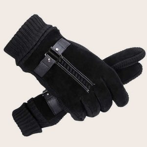 Men Contrast Knit Gloves 1pair