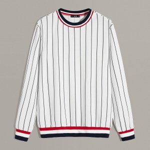 Shein - Men contrast trim striped sweatshirt
