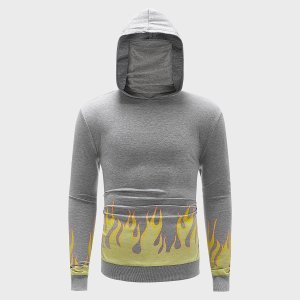 Shein - Men fire print hoodie with neck gaiter