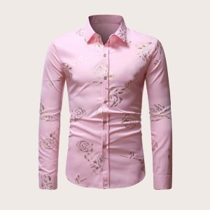 Men Floral Jacquard Button Up Shirt