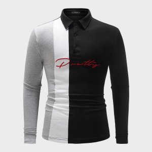 Shein - Men letter embroidered color block polo shirt