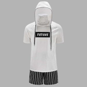 Shein - Men letter graphic hooded tee with neck gaiter & shorts set