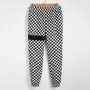 Shein - Men slant pocket checkered wind pants