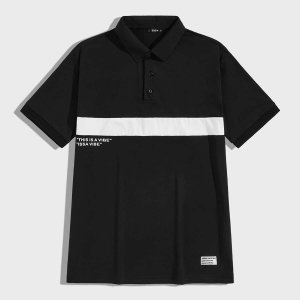 Men Slogan Graphic Patched Detail Polo Shirt