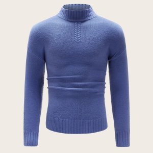 Men Stand Collar Cable Knit Sweater