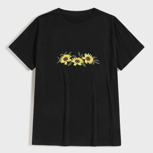 Men Sunflower Print Short Sleeve Tee
