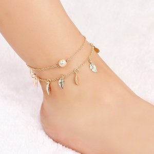 Metal Ball & Leaf Layered Chain Anklet