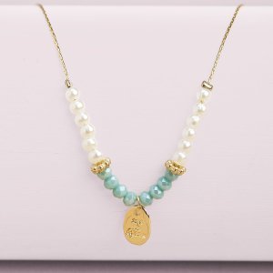 Mini Bead And Oval Pendant Dainty Chain Necklace
