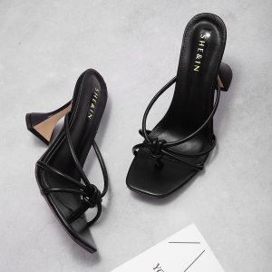 Shein - Minimalist toe post mule heeled sandals