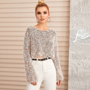 Shein - Multi boucle knit crop sweater