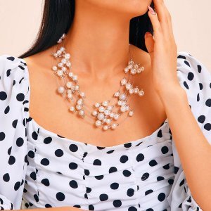 Shein - Multi-strand faux pearl statement necklace 1pc