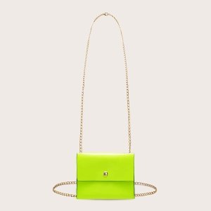 Neon Green Flap Chain Fanny Pack