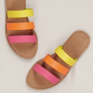 Shein - Neon triple straps flat slide sandals