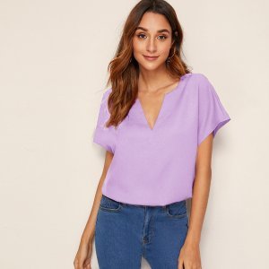 Notched Neckline Batwing Sleeve Top