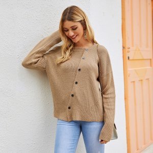 Oblique Button Ribbed Knit Cardigan