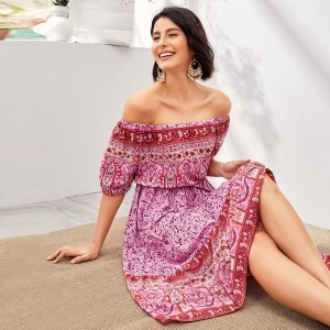 Shein - Off shoulder floral print dress