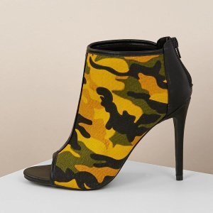 Shein - Open toe camo print stiletto heel ankle boots