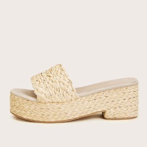 Open Toe Espadrille Wedged Mules
