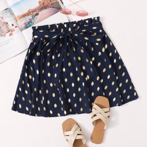 Paperbag Waist Gold Dot Print Skirt